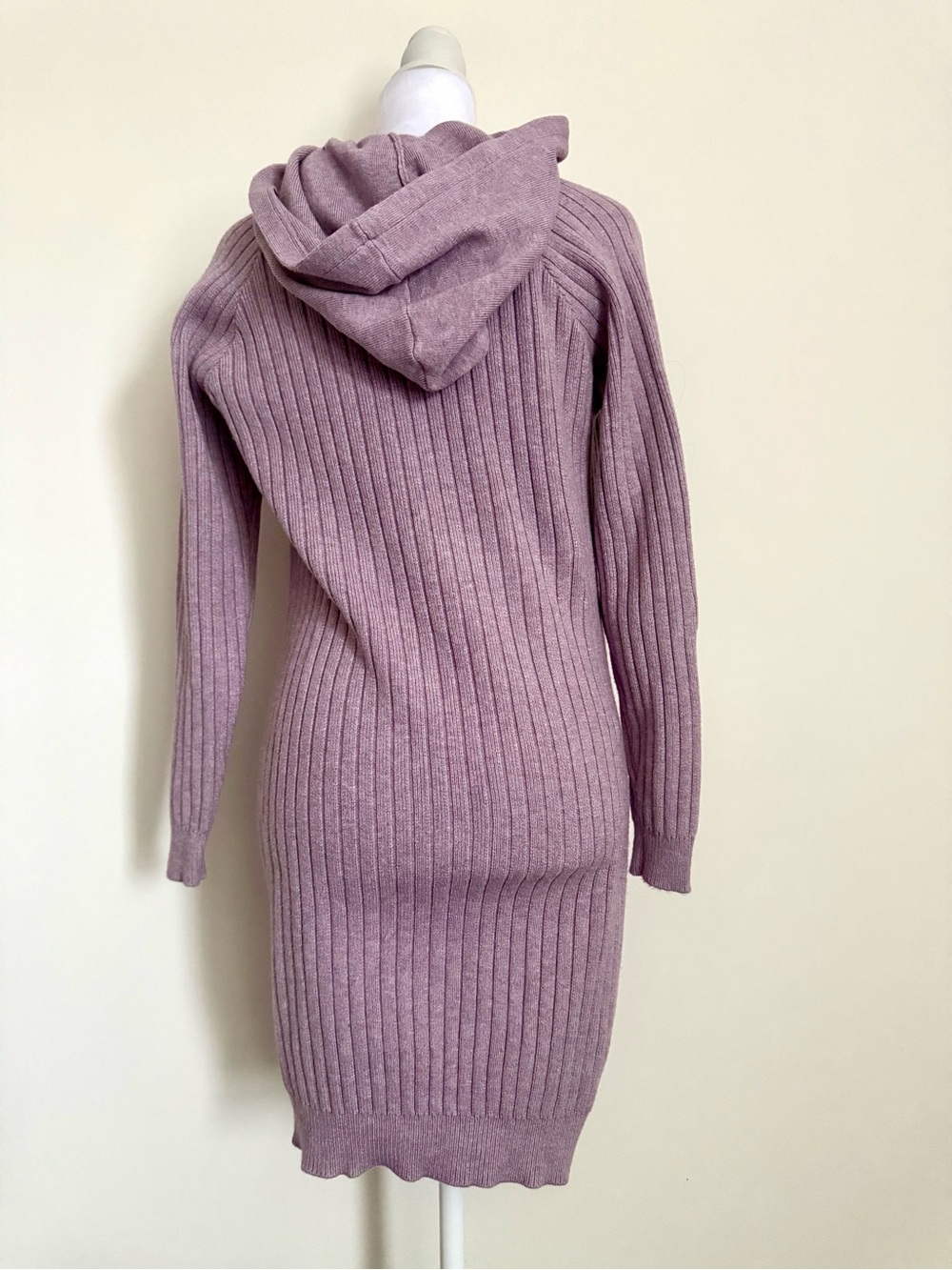 Anthropologie Ribbed Long-Sleeve Sweater Dress light purple hooded size small - Picture 3 of 8